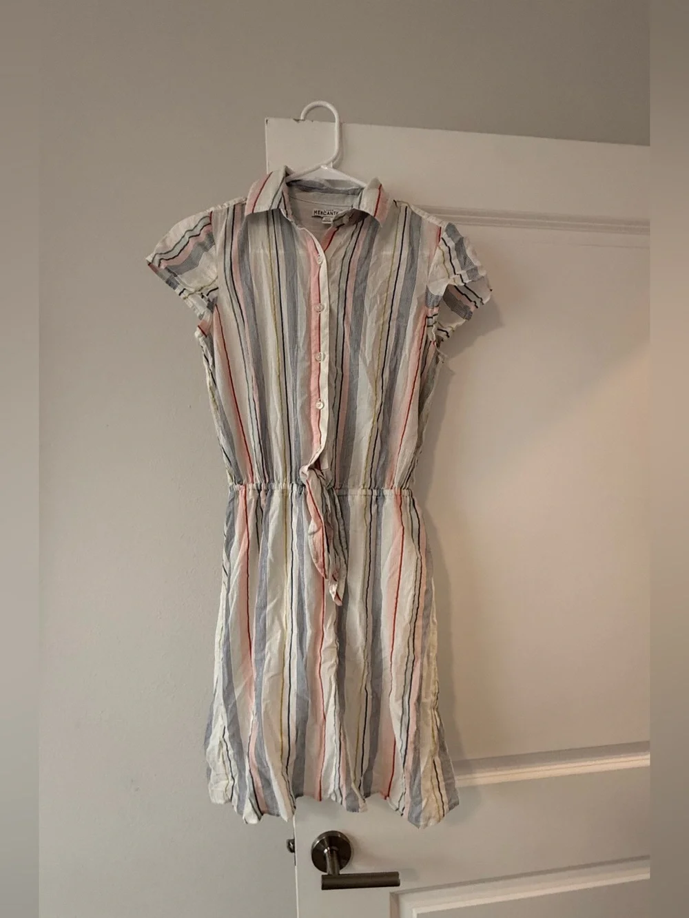 J.Crew Striped Shirt Dress Linen Cotton Blend Tie Front Short Sleeve💛